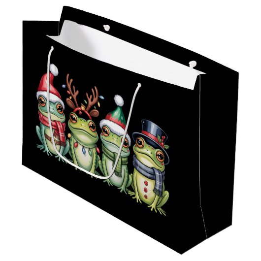 Frogs Christmas Frog Lover Cute Santa Animals ラージペーパーバッグ (正面アングル)