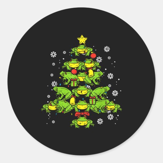 Frogs Christmas Tree Animal Xmas Women Men Kids ラウンドシール (正面)