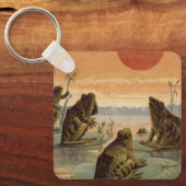 Frogs Lily Pads Moon Illustration キーホルダー (正面)