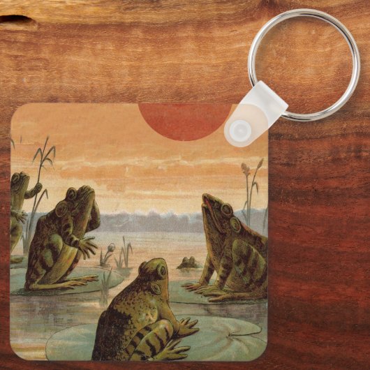 Frogs Lily Pads Moon Illustration キーホルダー (裏面)