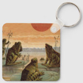 Frogs Lily Pads Moon Illustration キーホルダー (裏面)