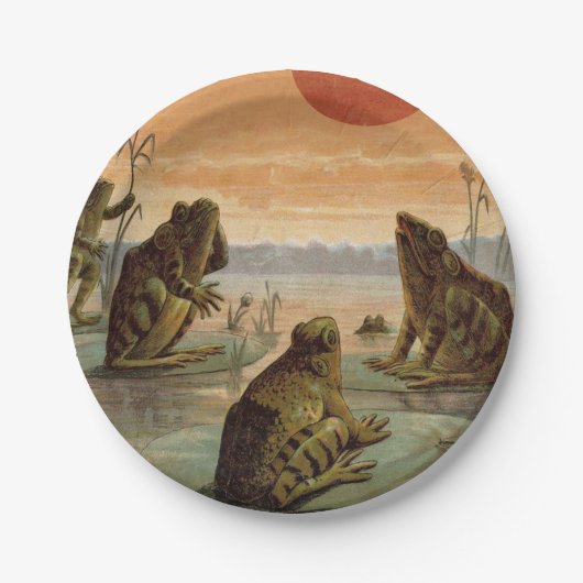 Frogs Lily Pads Moon Illustration ペーパープレート (正面)