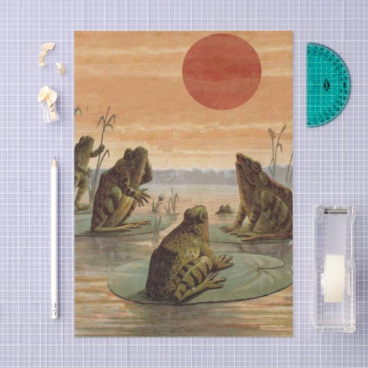 Frogs Lily Pads Moon Illustration 薄葉紙 (クラフト)