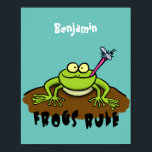 Frogs rule funny green frog cartoon ポスター<br><div class="desc">Frogs rule! Our funny green frog catching a fly is cute and cool!</div>