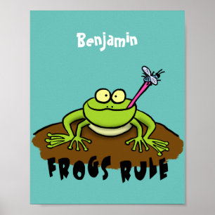 Frogs rule funny green frog cartoon ポスター