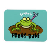 Frogs rule funny green frog cartoon マグネット (横)