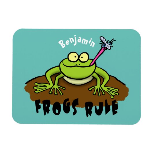 Frogs rule funny green frog cartoon マグネット (横)