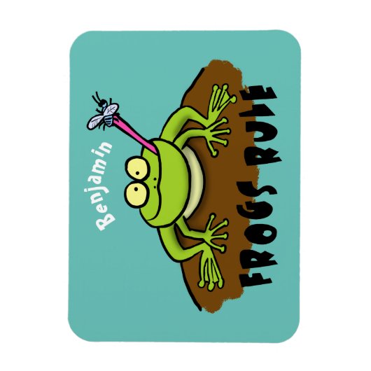 Frogs rule funny green frog cartoon マグネット (縦)