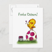 Frohe Ostern -ドイツのひよこおよびイースターエッグ シーズンポストカード (正面/裏面)