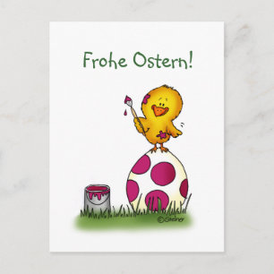 Frohe Ostern -ドイツのひよこおよびイースターエッグ シーズンポストカード