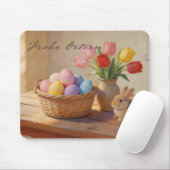 Frohe Ostern mit bunten Eiern und Tulpen マウスパッド (マウス)