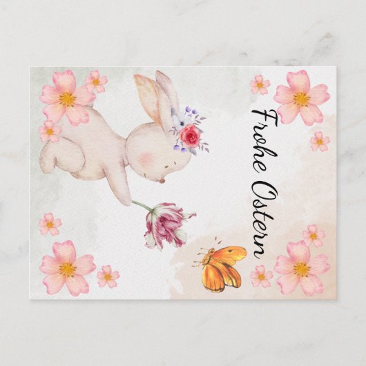 Frohe Ostern - mit hase und Blumen ポストカード (正面)