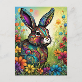 Frohe Ostern - Osterhase in Blumen シーズンポストカード