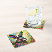 Frohe Ostern - Osterhase in Blumen スクエアペーパーコースター (インサイチュ)
