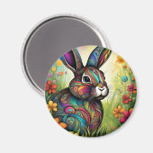 Frohe Ostern - Osterhase in Blumen マグネット (正面/裏面)