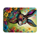 Frohe Ostern - Osterhase in Blumen マグネット (横)