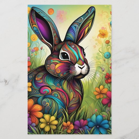 Frohe Ostern - Osterhase in Blumen 便箋 (正面)