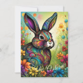 Frohe Ostern - Osterhase in Blumen 招待状 (正面)