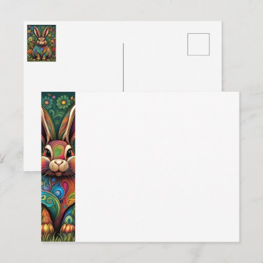 Frohe Ostern - Osterhase in Blumen 2 ポストカード (正面/裏面)