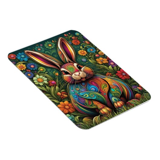 Frohe Ostern - Osterhase in Blumen 2 マグネット (右側)