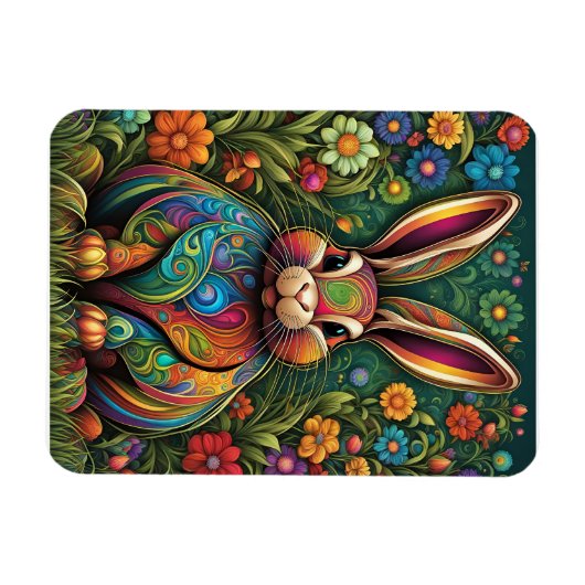 Frohe Ostern - Osterhase in Blumen 2 マグネット (横)