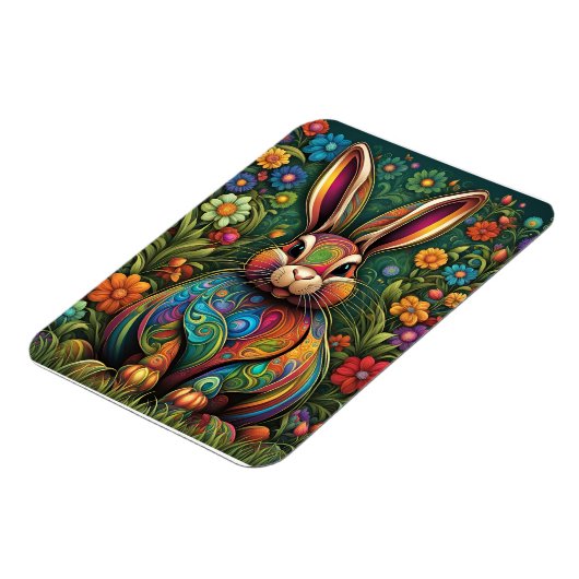 Frohe Ostern - Osterhase in Blumen 2 マグネット (左側)