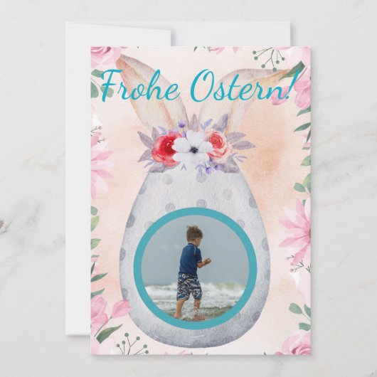 Frohe Ostern - silbernes Osterei mit Foto 招待状 (正面)