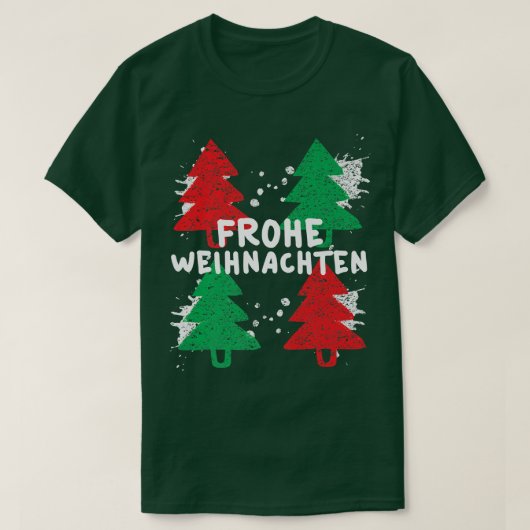 Frohe Weihnachenクリスマスツリーグリーンとレッドトル Tシャツ (デザイン正面)