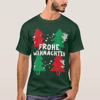 Frohe Weihnachenクリスマスツリーグリーンとレッドトル Tシャツ