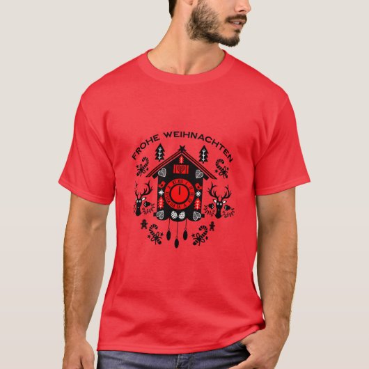 Frohe Weihnachenドイツのカッコウ時計 Tシャツ (正面)