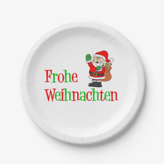 Frohe Weihnachenドイツのクリスマスサンタ ペーパープレート (正面)