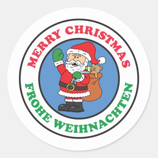 Frohe Weihnachenドイツのクリスマスサンタ ラウンドシール (正面)