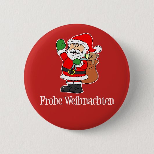 Frohe Weihnachenドイツのクリスマスサンタ 缶バッジ (正面)
