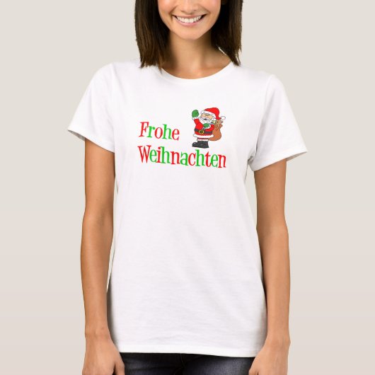 Frohe Weihnachenドイツのクリスマスサンタ Tシャツ (正面)