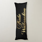 Frohe Weihnachenドイツのクリスマスブラックと金ゴールド ボディピロー (裏面 (縦))