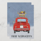 Frohe Weihnachenドイツのクリスマスレッドフィアット500 シーズンカード (正面/裏面)