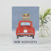 Frohe Weihnachenドイツのクリスマスレッドフィアット500 シーズンカード (スタンド正面)