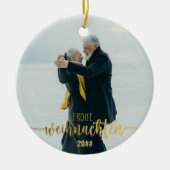 Frohe Weihnachenドイツのクリスマス2写真コラージュ セラミックオーナメント (正面)