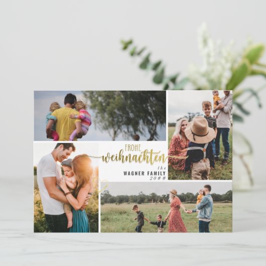 Frohe Weihnachenドイツのクリスマス4写真コラージュ シーズンカード (スタンド正面)