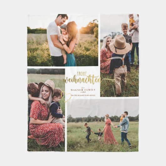Frohe Weihnachenドイツのクリスマス4写真コラージュ フリースブランケット (正面)