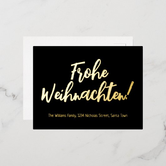 Frohe Weihnachenドイツ語メリークリスマス 箔シーズンポストカード (正面/裏面)