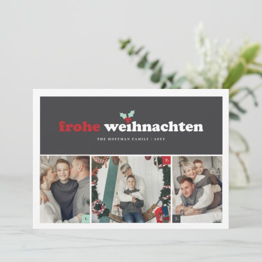 「Frohe Weihnachen」ドイツのメリークリスマス3写真 シーズンカード (スタンド正面)