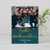 Frohe Weihnachen、ドイツ語でMerry Christmas 箔シーズンカード (立ち正面)