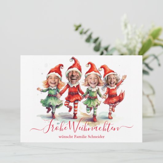 Frohe Weihnachen 4枚の写真ドイツのクリスマス小妖精や小人 シーズンカード (スタンド正面)
