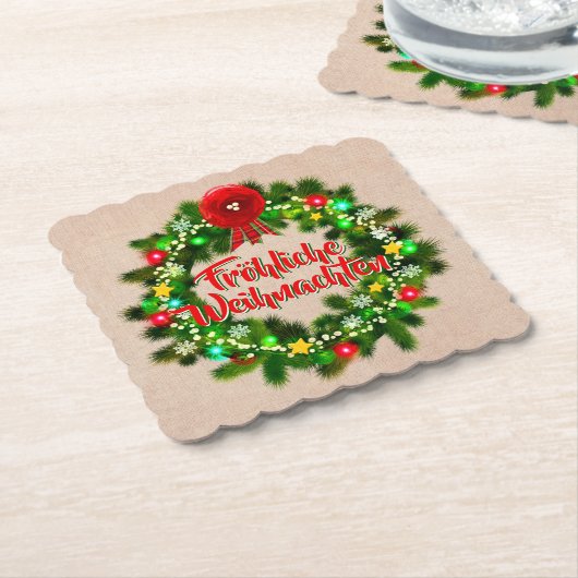 Frohe Weihnachen Untersetzerクリスマス ペーパーコースター (アングル)