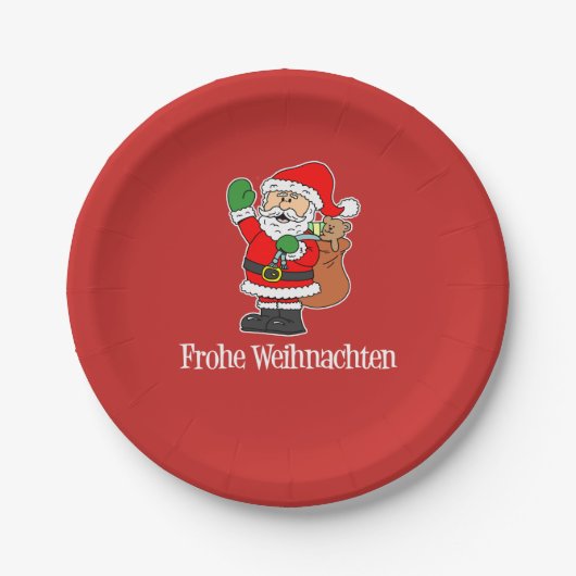 Frohe Weihnachtenのドイツのクリスマスサンタ ペーパープレート (正面)