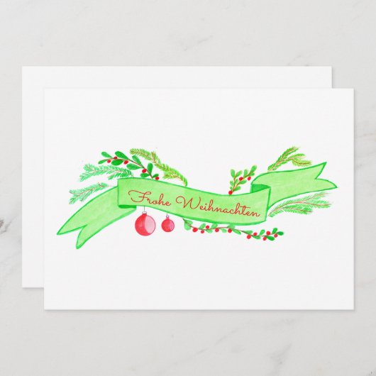 Frohe Weihnachtenの水彩画のクリスマスの旗 招待状 (正面/裏面)