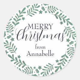 Frohe Weihnachten Aufkleber mit schlichtem Kranz ラウンドシール