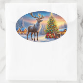 Frohe Weihnachten Fensteraufkleber 楕円形シール (バッグ)