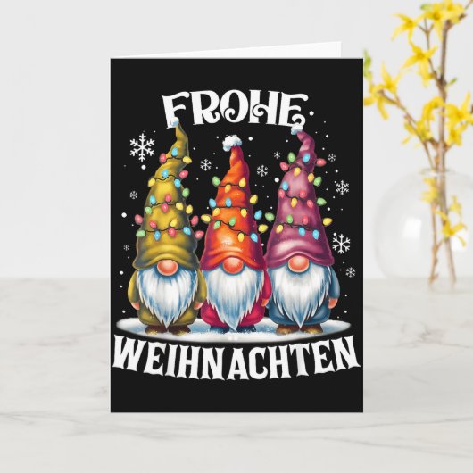 Frohe Weihnachten German Gnome Christmas Decoratio カード (黄色い花)